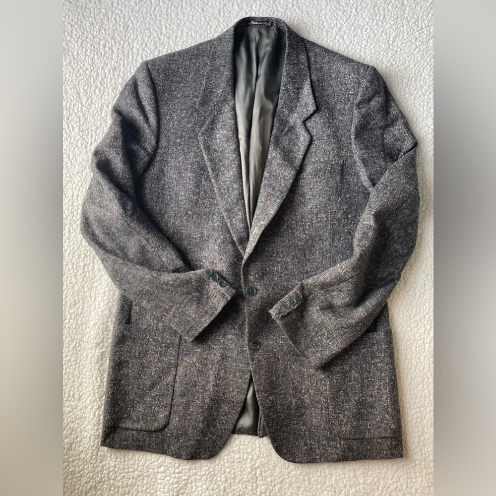 Mens 43L Conte di Roma Wool‎ & Silk Grey Flecked Suit Jacket Made In Italy